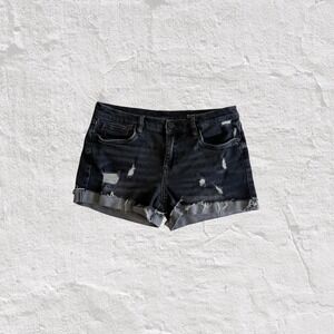 BLANK NYC Black Denim Women's 28 Cut Off Rolled Cuff Jean Shorts - The Fulton